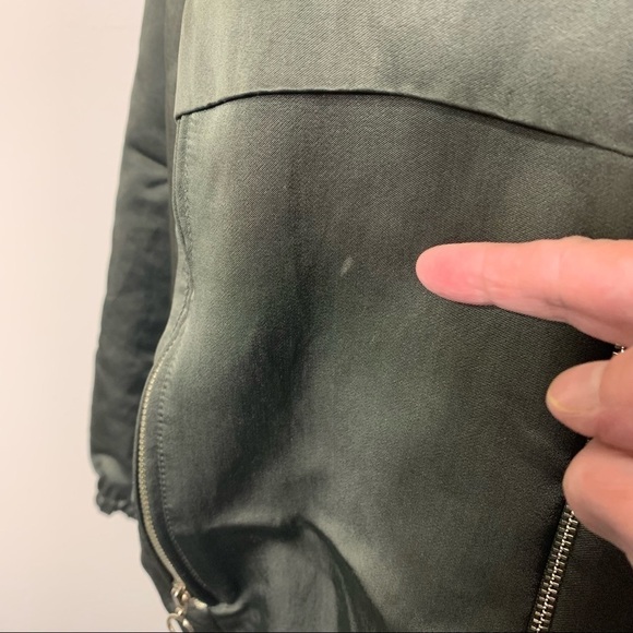 Zara Satin Bomber Jacket Green Hooded Zip Up Green Sz M Relaxed Fit Y2K - Picture 15 of 15